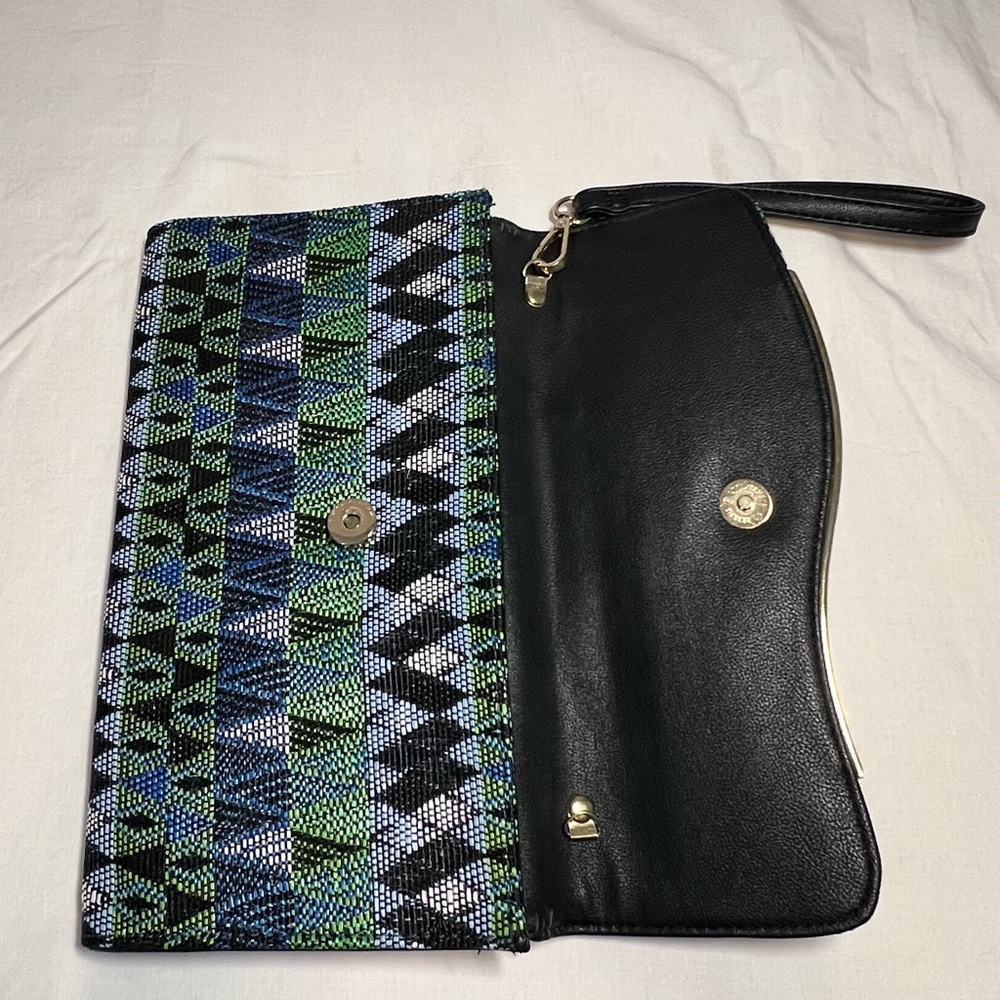 Woven‎ Clutch Bag Wristlet Blue/Green/Black Geometric Abstract Pattern - Picture 5 of 15